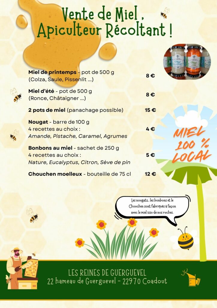 vente miel prix public